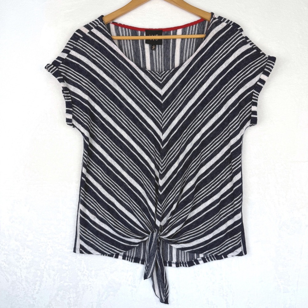 W5 Womens Navy White Striped Front Tie V-Neck Knit Top Size Medium 23109NVY